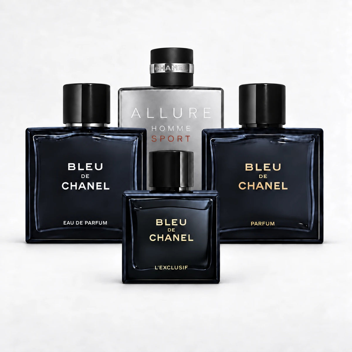 Discovery Set Chanel: Bleu de Chanel EDP, Parfum, L'Exclusif y Allure Homme Sport