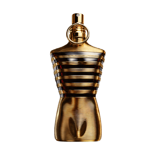 Botella de perfume Le Male Elixir en color dorado, 100% original, con envíos rápidos y gratis en pedidos mayores a $1700. Decant.